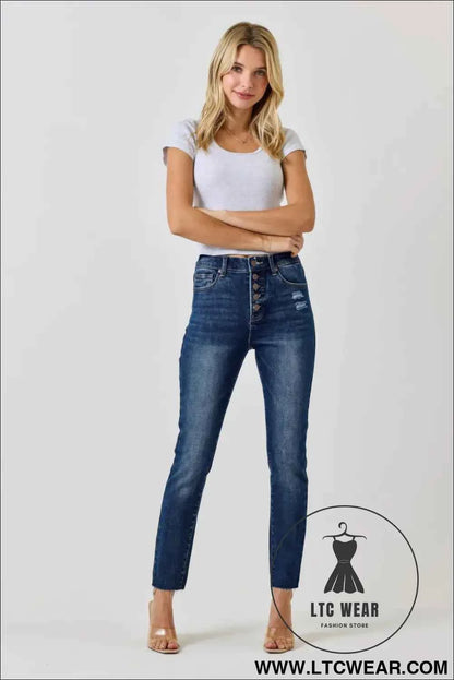 High Rise Ankle Skinny With Button Fly