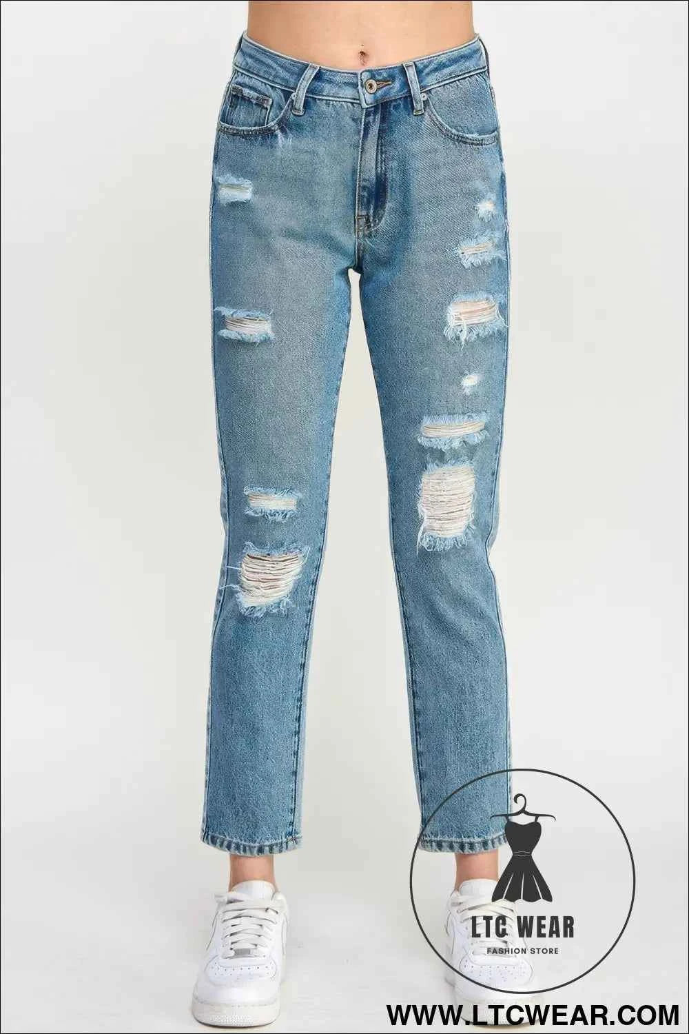 High Rise Distressed Relaxed Straight