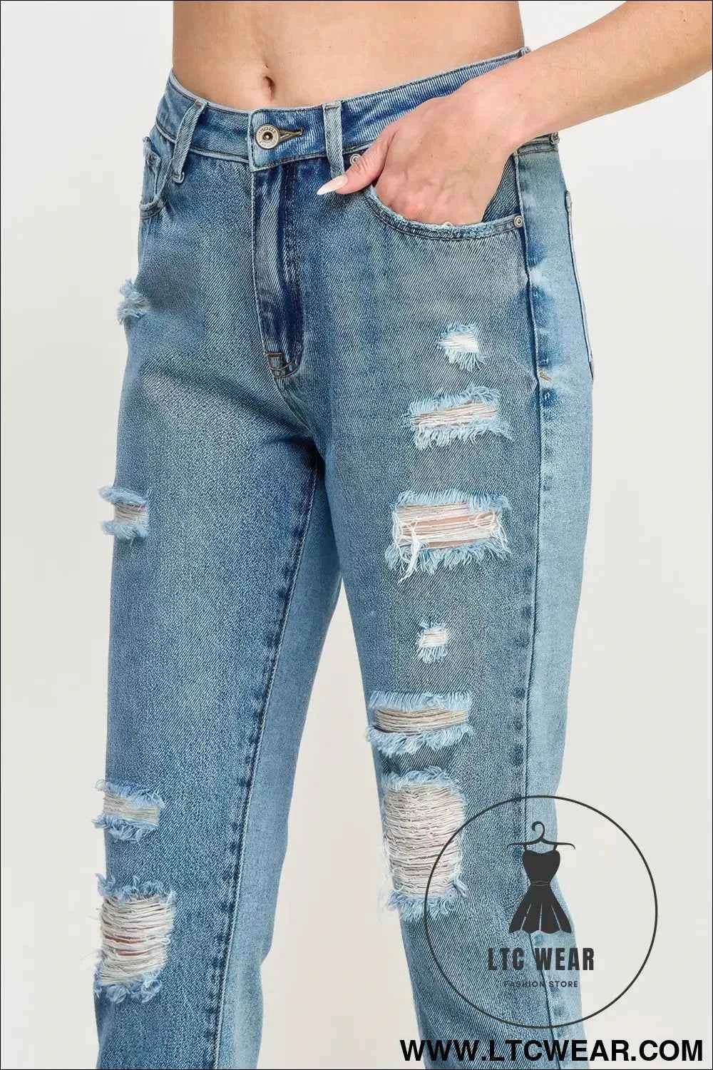 High Rise Distressed Relaxed Straight