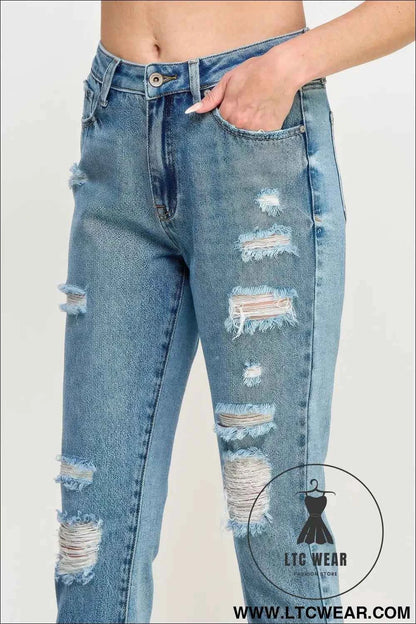 High Rise Distressed Relaxed Straight