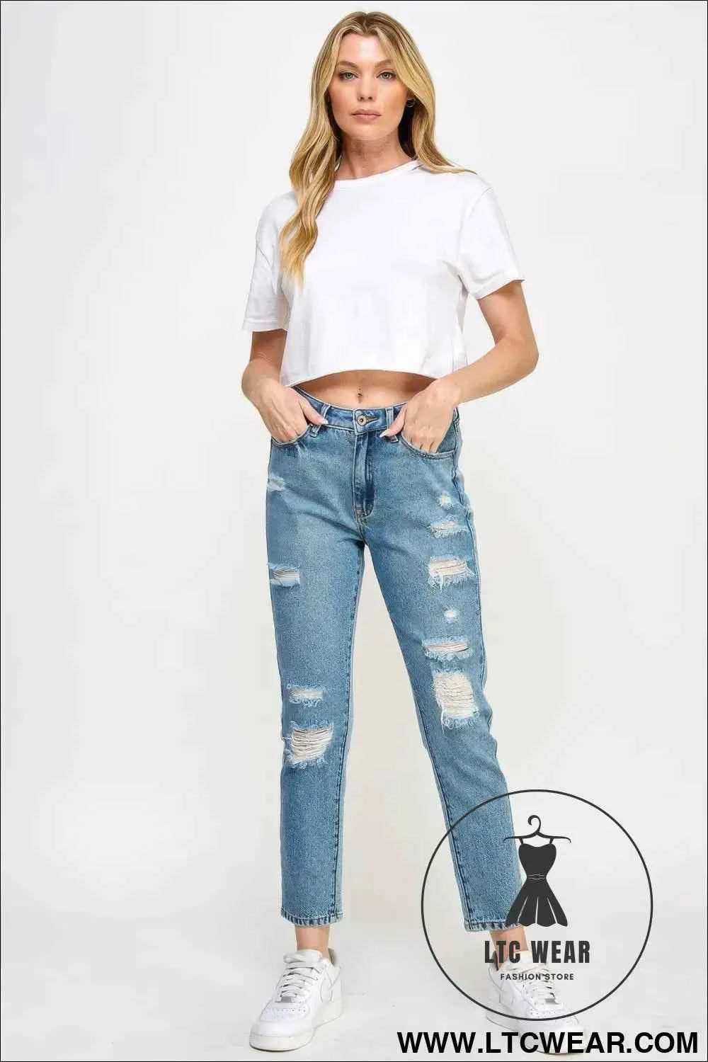 High Rise Distressed Relaxed Straight