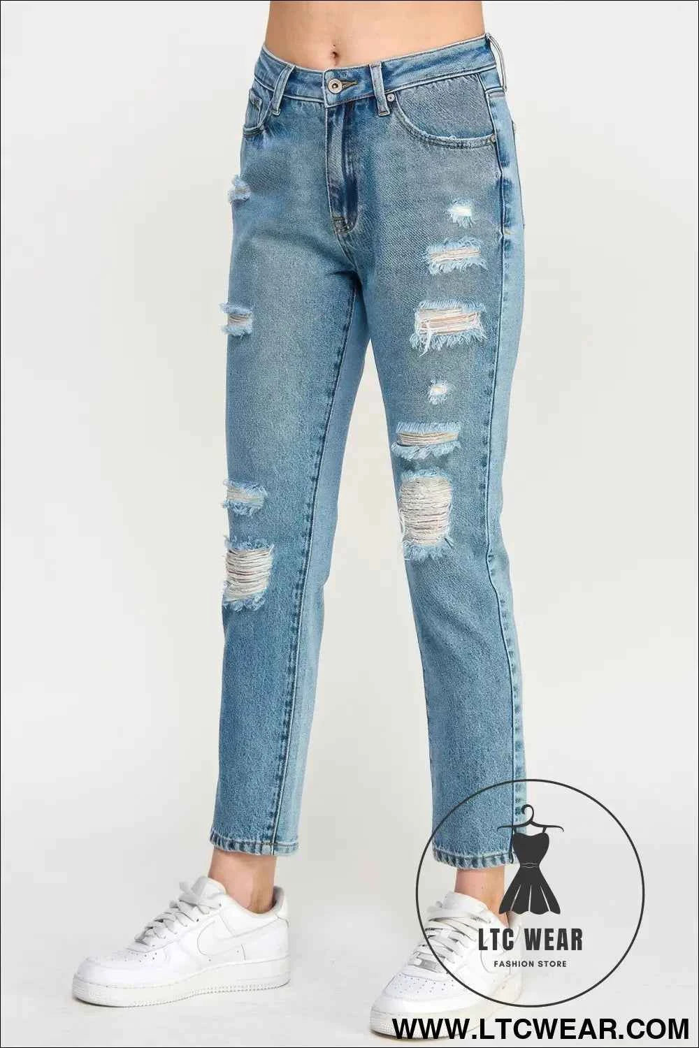 High Rise Distressed Relaxed Straight