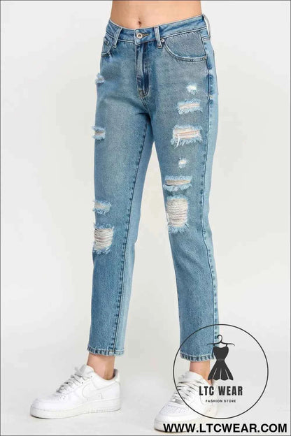 High Rise Distressed Relaxed Straight
