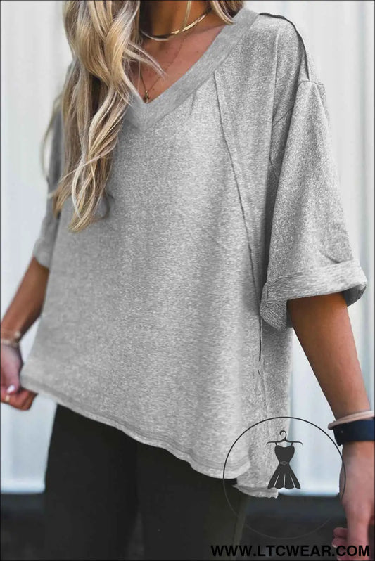 High-rise Raglan Sleeve V Neck Oversized T Shirt