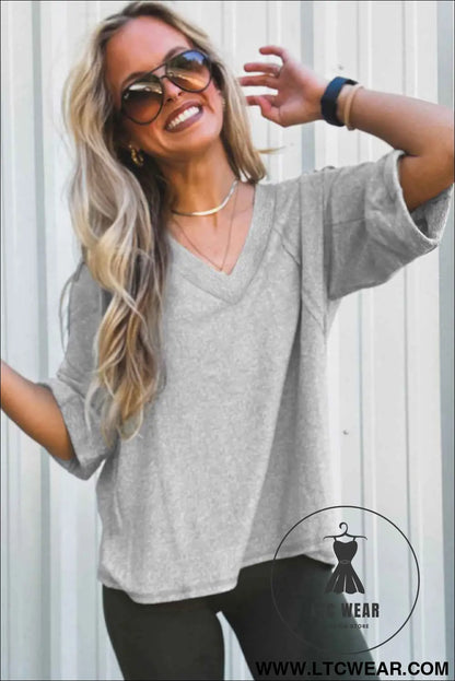 High-rise Raglan Sleeve V Neck Oversized T Shirt