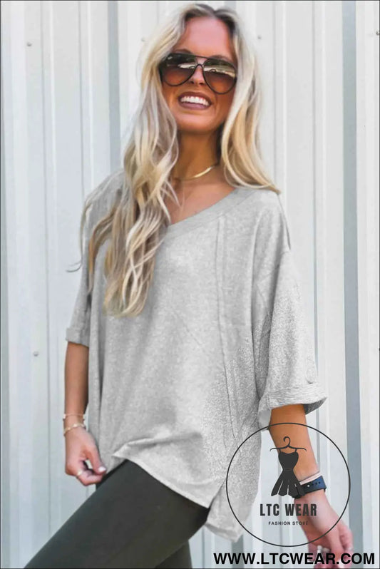 High-rise Raglan Sleeve V Neck Oversized T Shirt