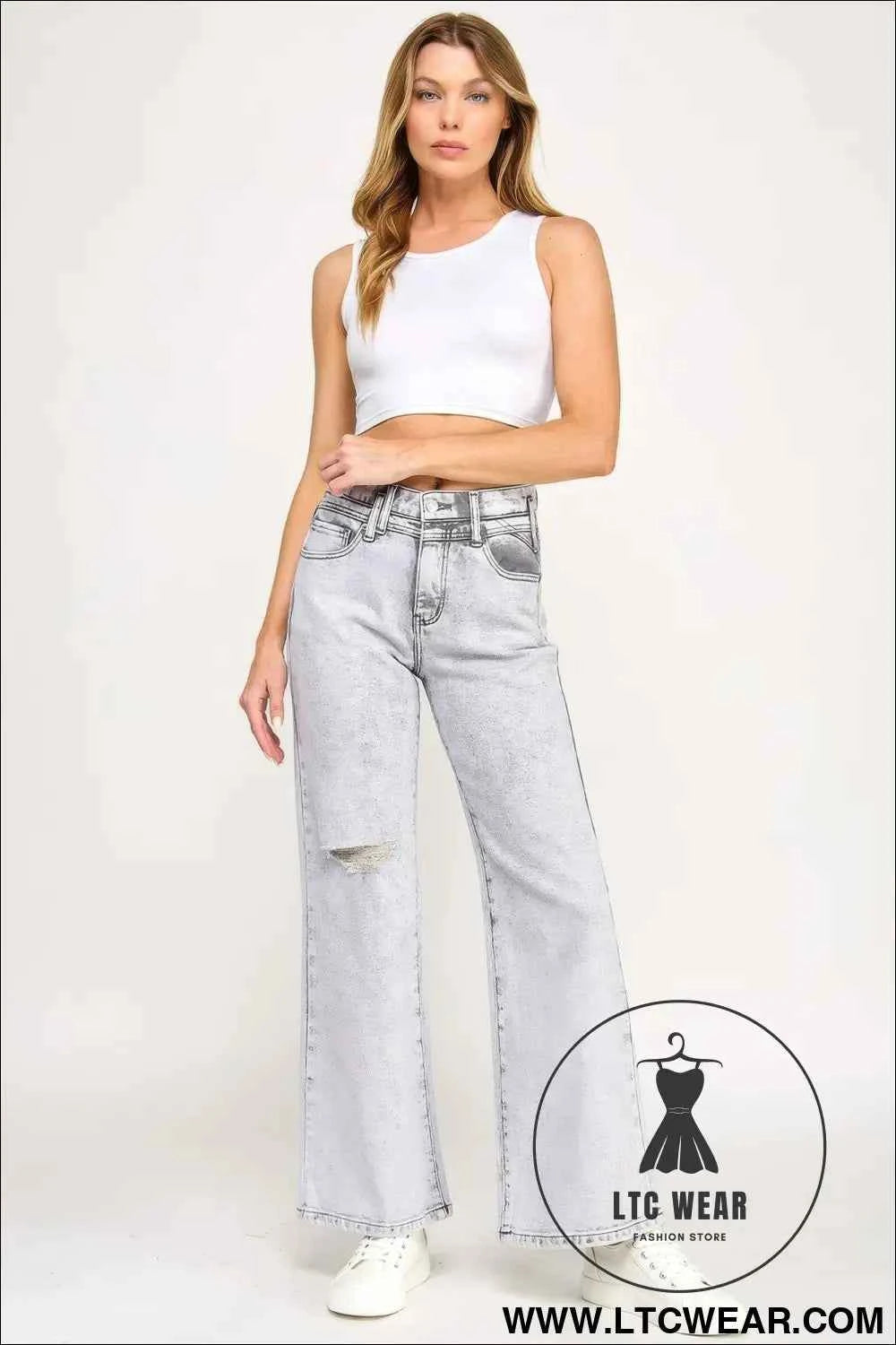 High Rise Wide Leg With Acid Grey