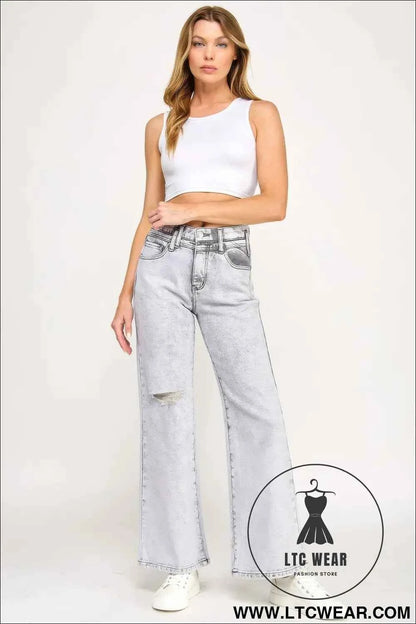 High Rise Wide Leg With Acid Grey