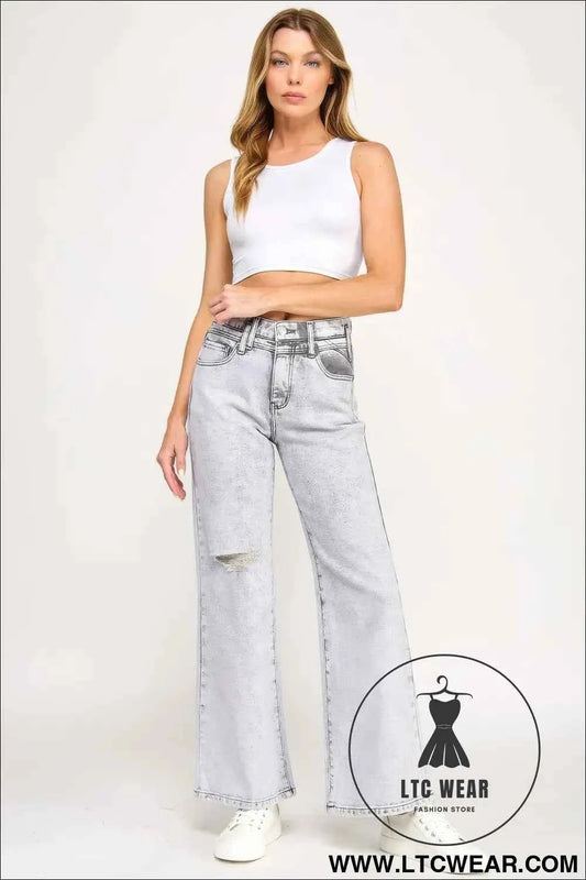 High Rise Wide Leg With Acid Grey