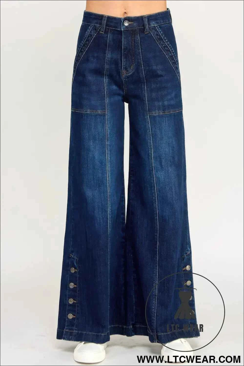 High Rise Wide Leg With Button Slit