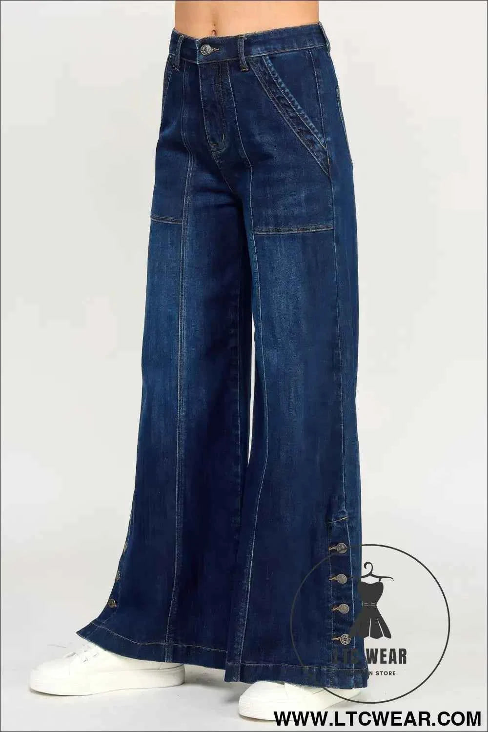 High Rise Wide Leg With Button Slit