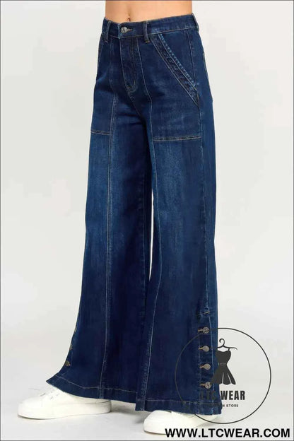 High Rise Wide Leg With Button Slit