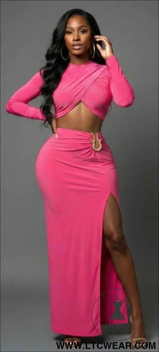 High Slit Side Maxi Skirt Set