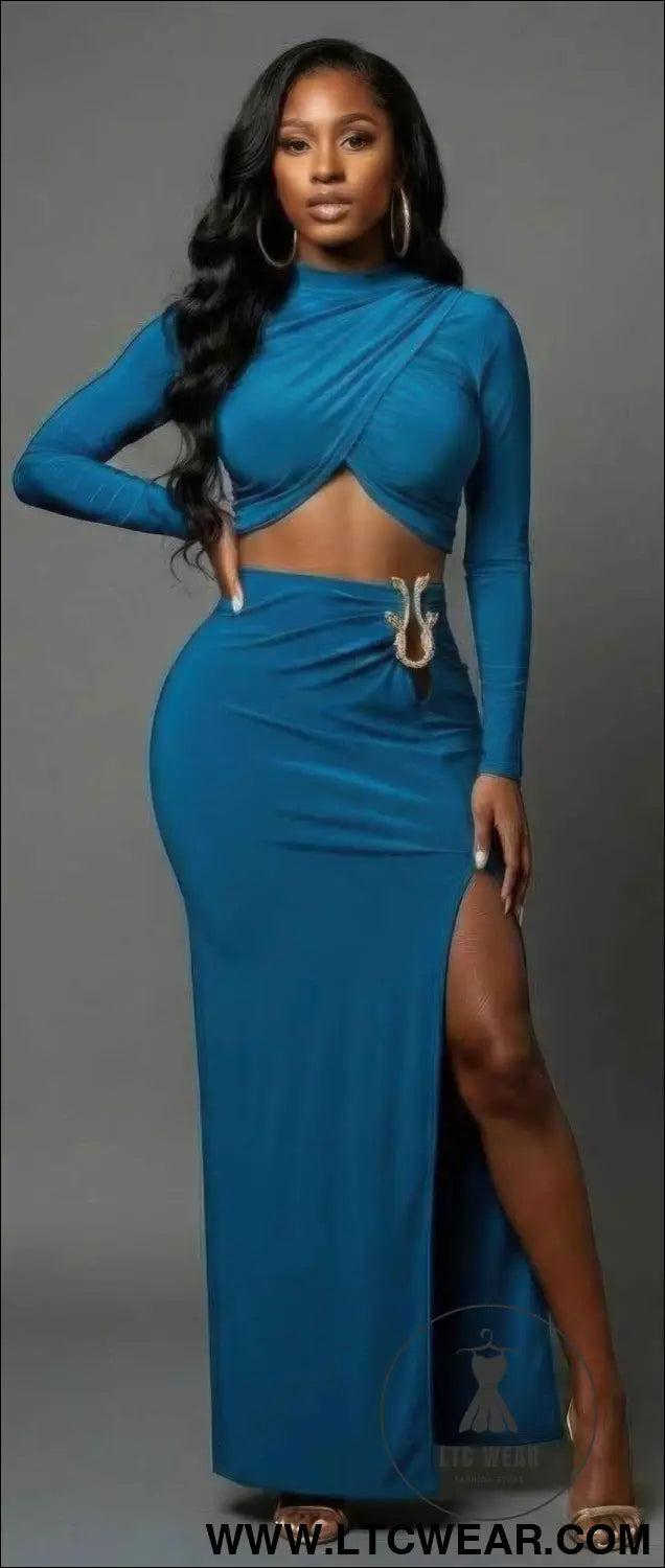 High Slit Side Maxi Skirt Set
