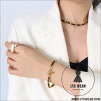 Hip hop design neck chain titanium steel plated 18k real gold leather rope necklace - silver / one size