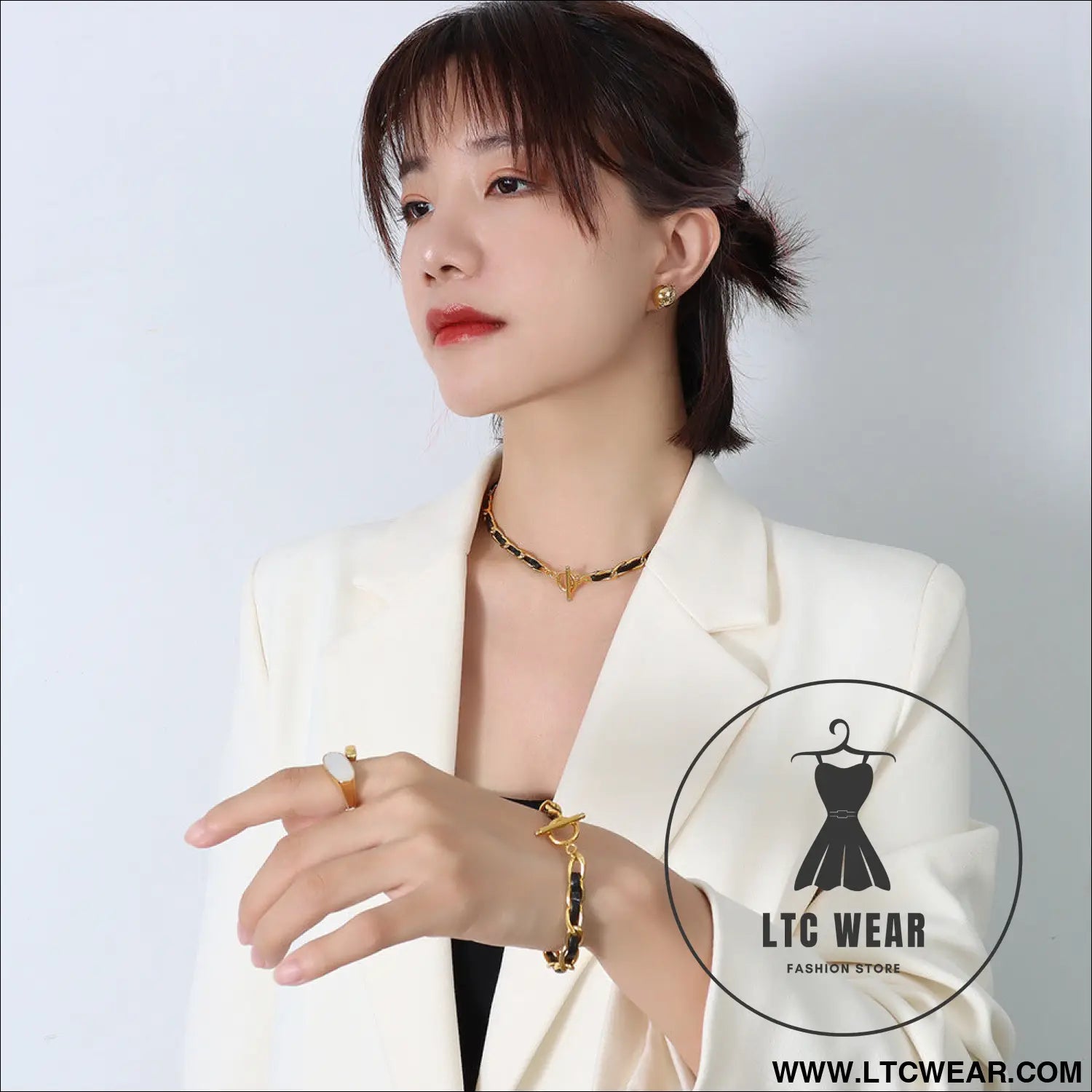 Hip hop design neck chain titanium steel plated 18k real gold leather rope necklace - silver / one size