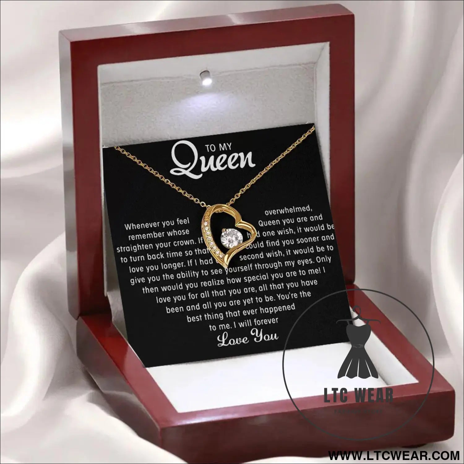 Hollow out heart-shaped necklace gift box for women - necklace (gold) + card light box