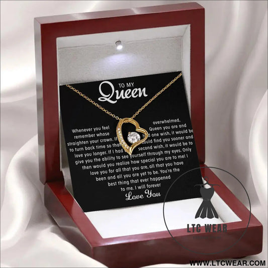 Hollow out heart-shaped necklace gift box for women - necklace (gold) + card light box