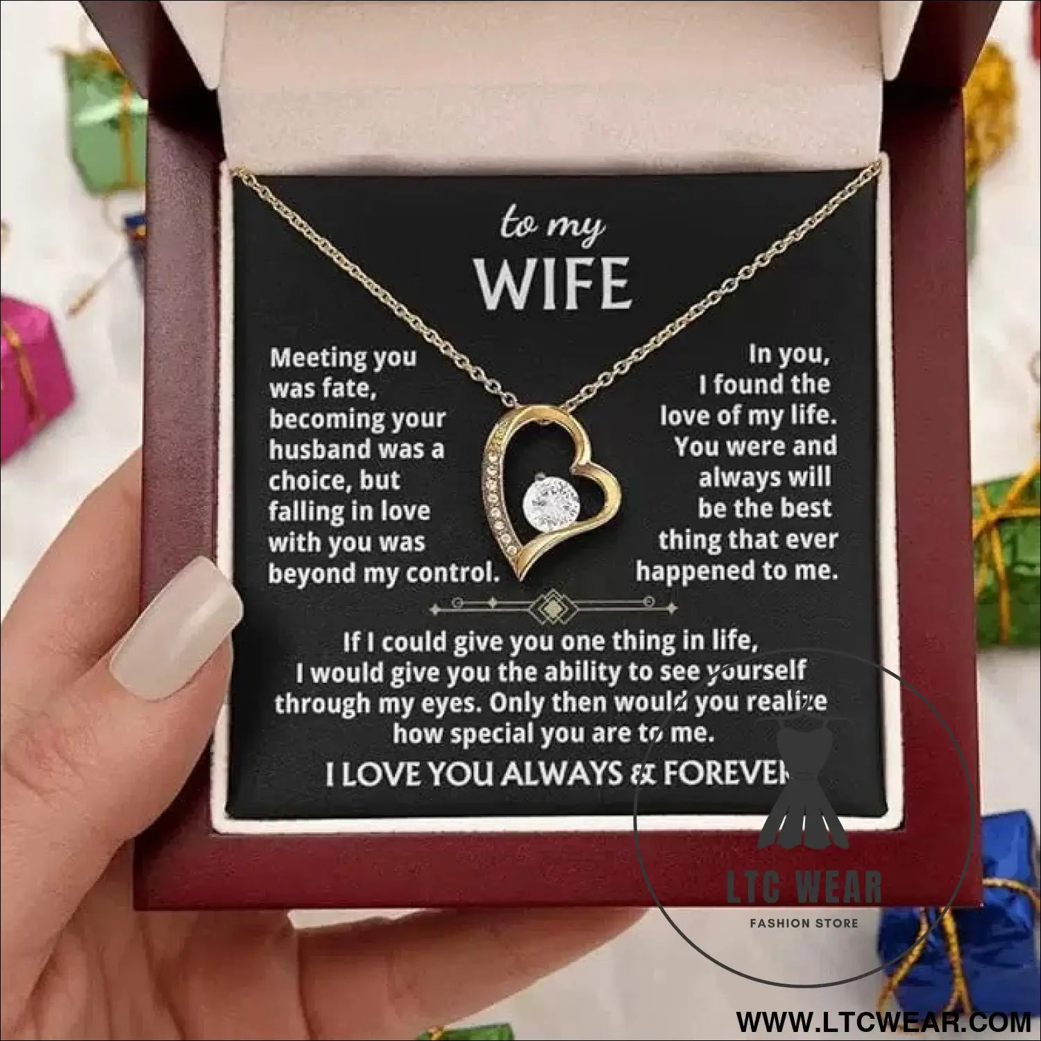 Hollow out heart-shaped zircon pendant necklace - necklace (gold)+a card light box