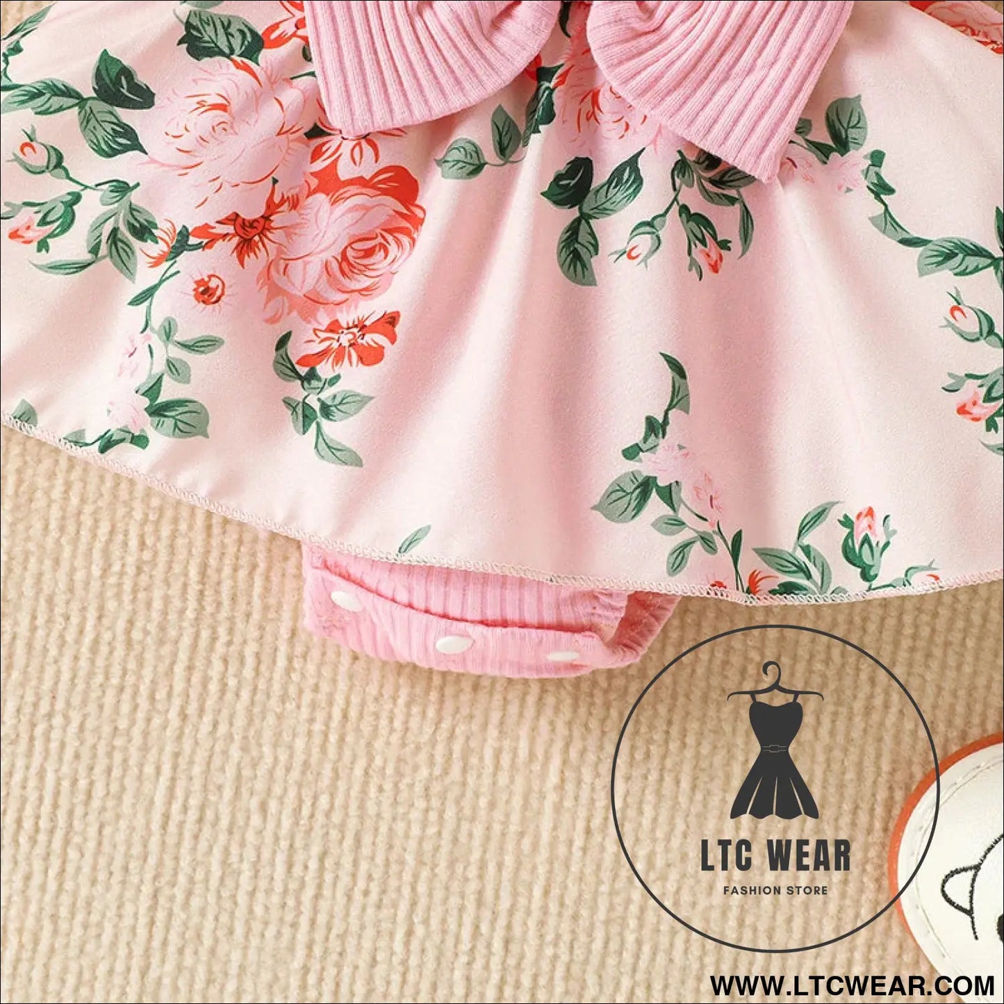 Ibaby and children’s set with pit strip lace splicing flower full print jumpsuit