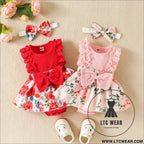 Ibaby and children’s set with pit strip lace splicing flower full print jumpsuit