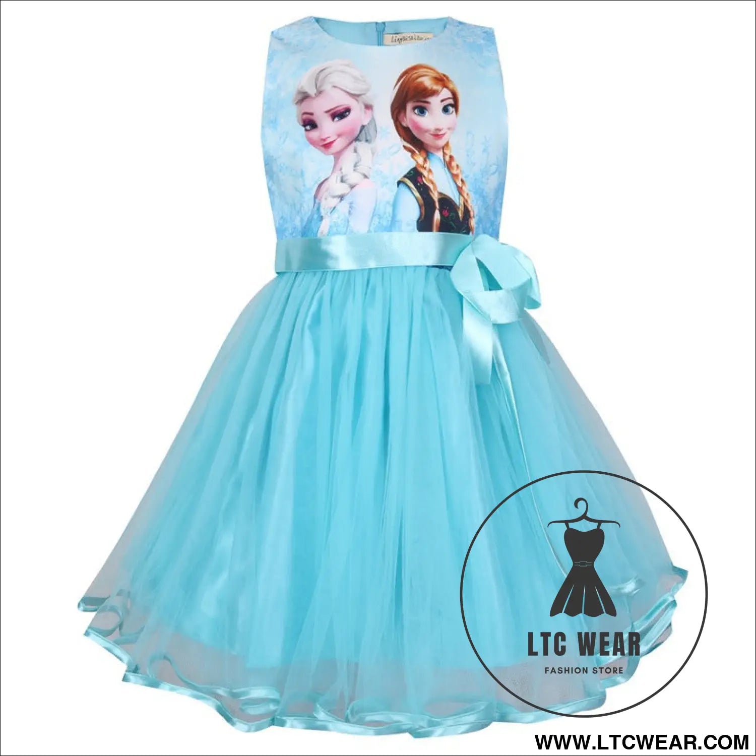 Ice princess dress girl dress cartoon romance new sleeveless bow mesh tutu skirt - light blue / 100cm