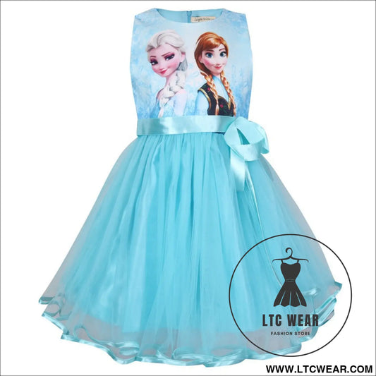 Ice princess dress girl dress cartoon romance new sleeveless bow mesh tutu skirt - light blue / 100cm