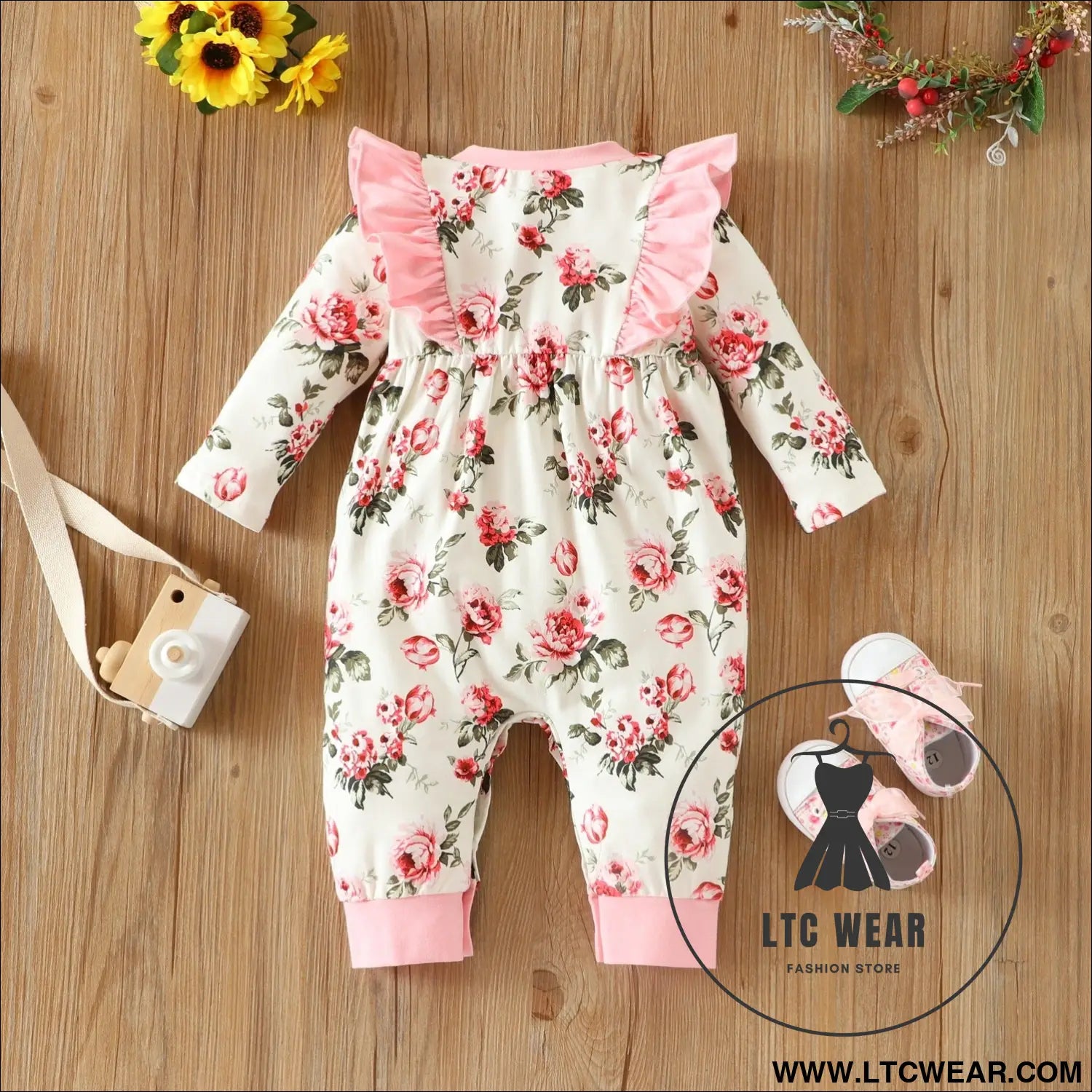 Infant children’s long-sleeved lace bow flower one-piece romper girl baby autumn and winter romper