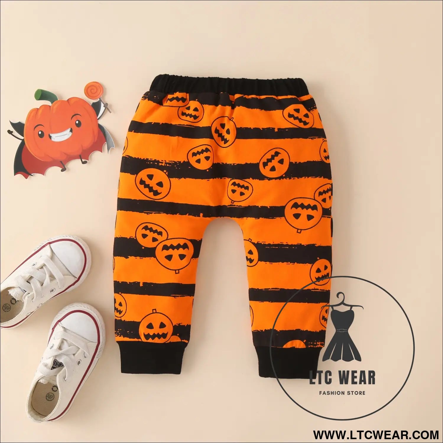 Ins baby children’s clothing autumn and winter new halloween pumpkin print long-sleeved romper three-piece set