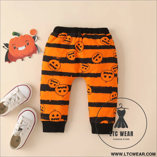 Ins baby children’s clothing autumn and winter new halloween pumpkin print long-sleeved romper three-piece set