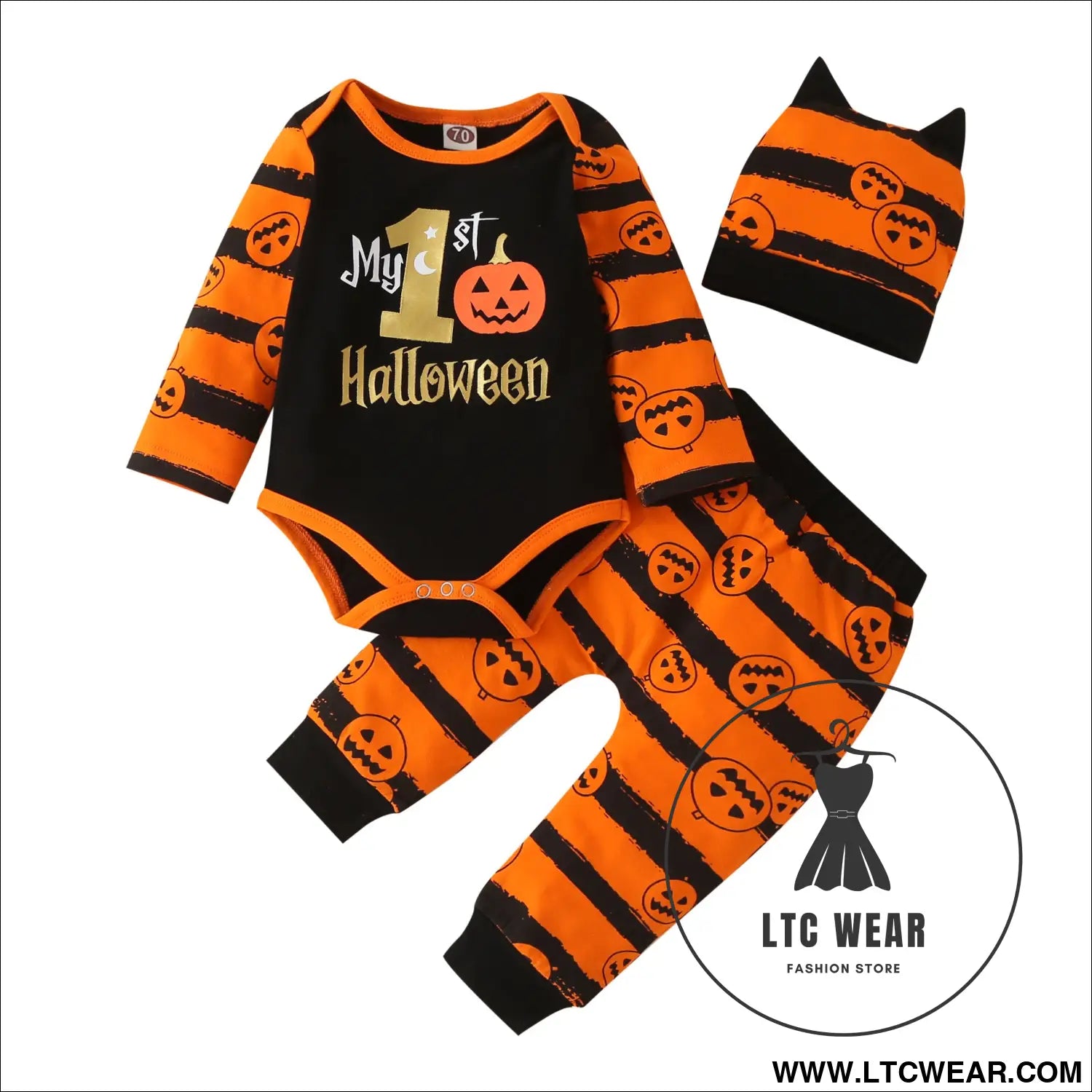 Ins baby children’s clothing autumn and winter new halloween pumpkin print long-sleeved romper three-piece set