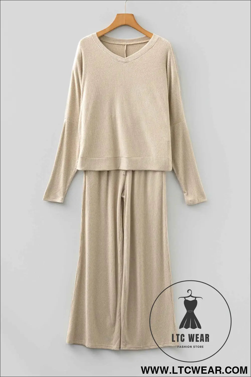 Jet Stream 3D Ribbed V Neck Pullover Drawstring Pants 2 Piece Lounge Set