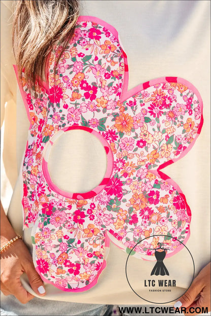 Jet stream floral patched raw seam big flower oversize tee - tops & tees