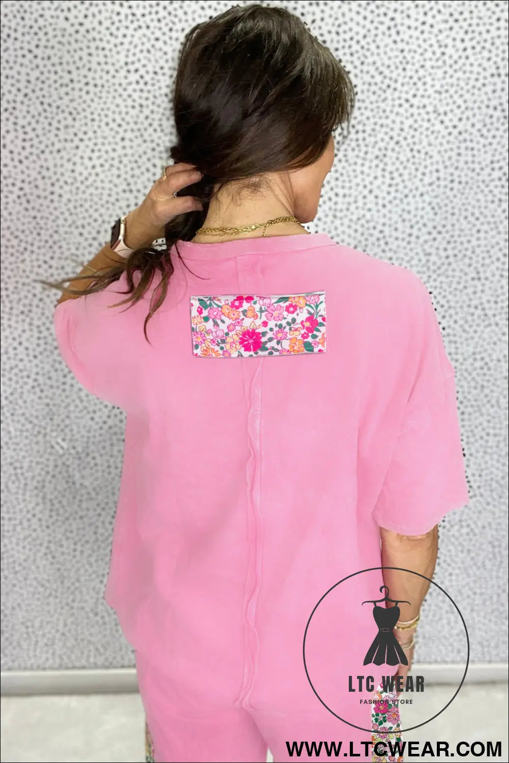 Jet stream floral patched raw seam big flower oversize tee - tops & tees