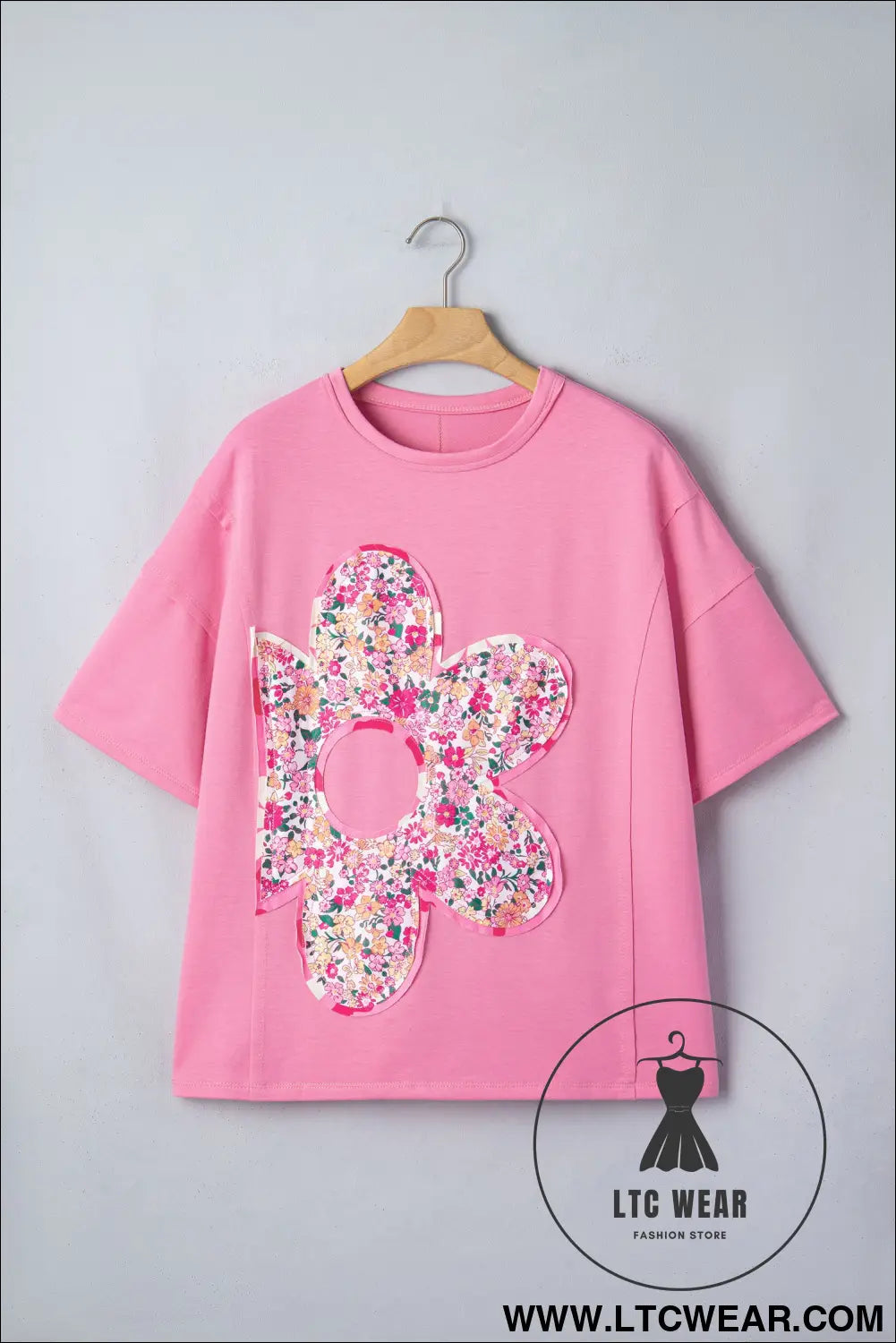 Jet stream floral patched raw seam big flower oversize tee - tops & tees