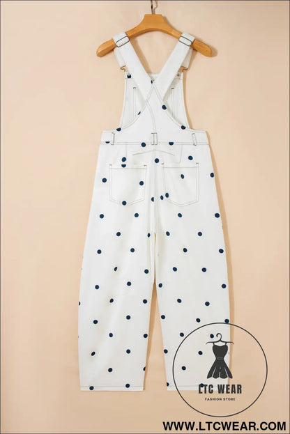 Jet Stream Polka Dot Print Bib Pocket Denim Barrel Overalls Jumpsuit - L.T.C Wear Online Fashion Store