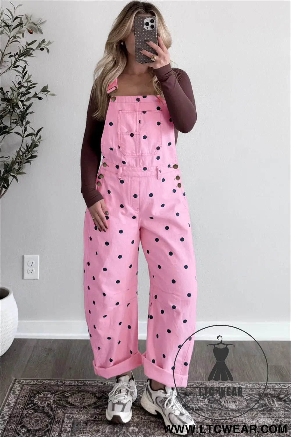 Jet Stream Polka Dot Print Bib Pocket Denim Barrel Overalls Jumpsuit - L.T.C Wear Online Fashion Store