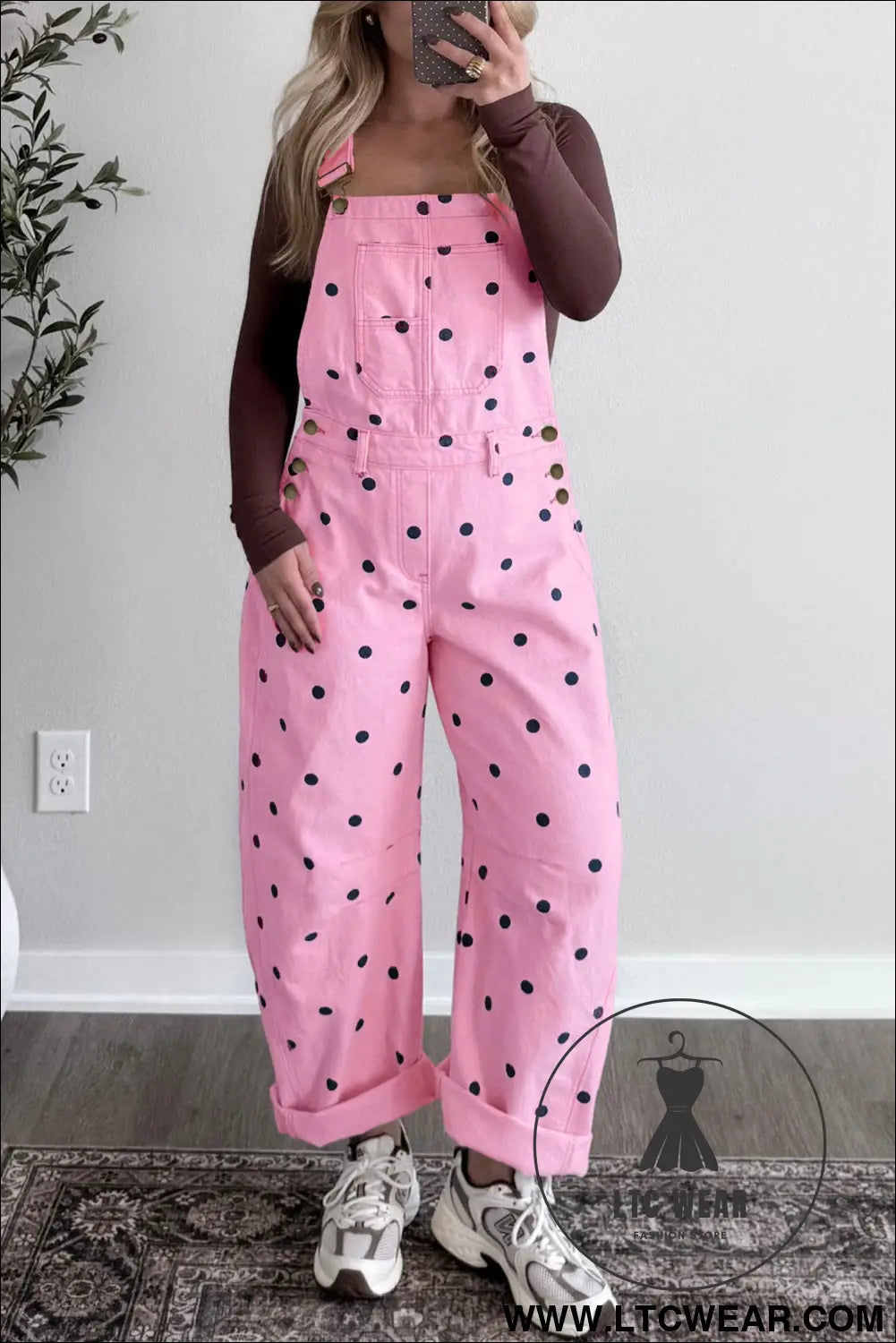 Jet Stream Polka Dot Print Bib Pocket Denim Barrel Overalls Jumpsuit - L.T.C Wear Online Fashion Store