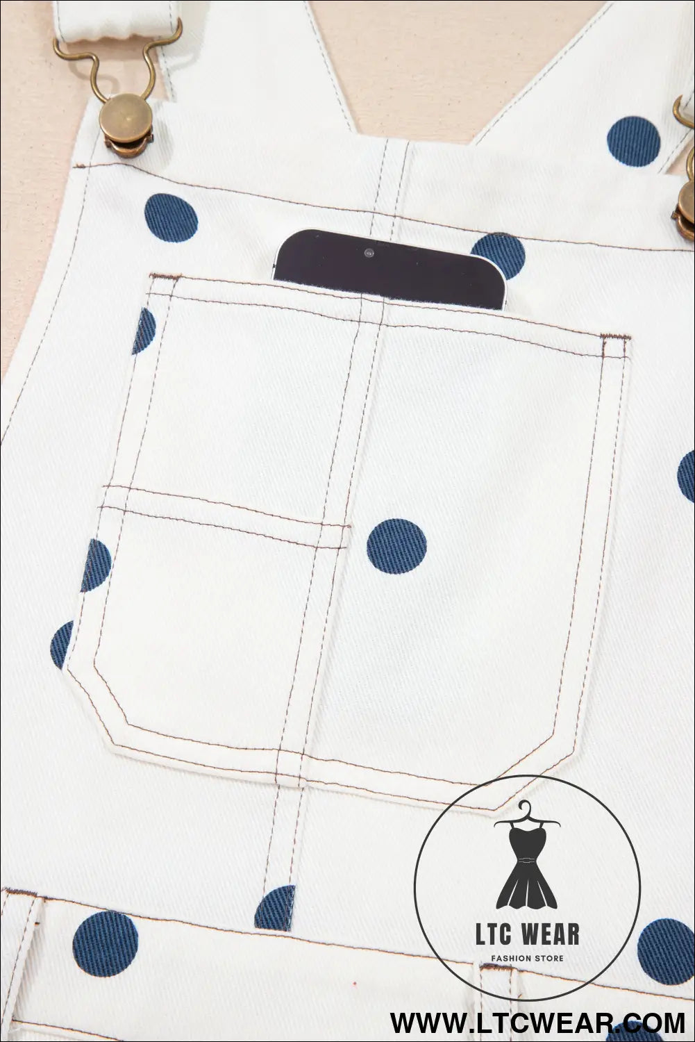 Jet Stream Polka Dot Print Bib Pocket Denim Barrel Overalls Jumpsuit - L.T.C Wear Online Fashion Store