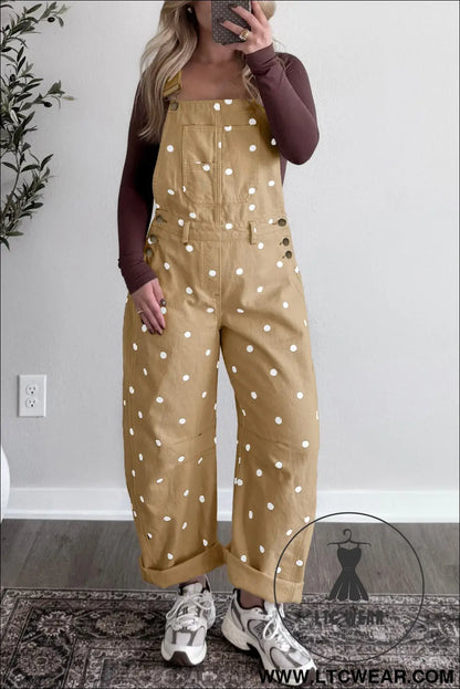 Jet Stream Polka Dot Print Bib Pocket Denim Barrel Overalls Jumpsuit - L.T.C Wear Online Fashion Store