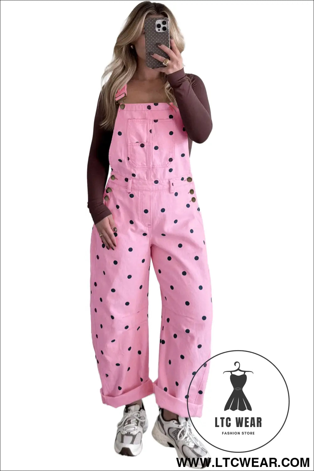 Jet Stream Polka Dot Print Bib Pocket Denim Barrel Overalls Jumpsuit - L.T.C Wear Online Fashion Store