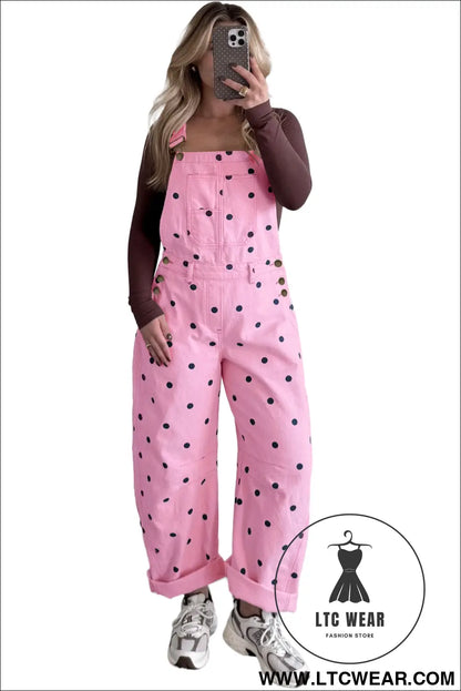 Jet Stream Polka Dot Print Bib Pocket Denim Barrel Overalls Jumpsuit - L.T.C Wear Online Fashion Store