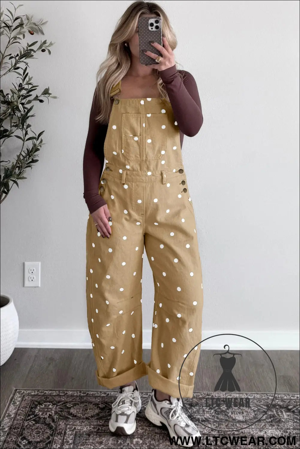 Jet Stream Polka Dot Print Bib Pocket Denim Barrel Overalls Jumpsuit - L.T.C Wear Online Fashion Store