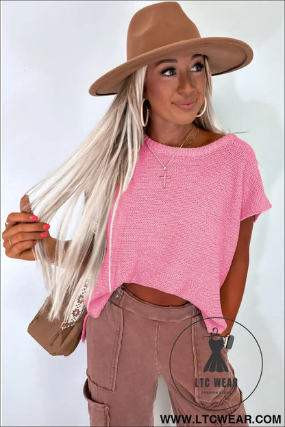 Jet Stream Solid Color Sweater Tee with Side Slits - L.T.C Wear Online Fashion Store