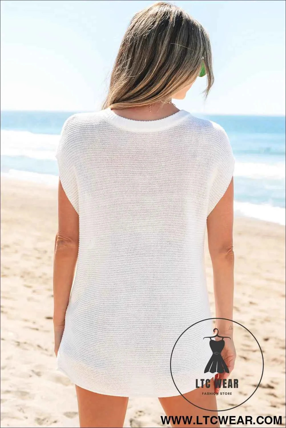 Jet Stream Solid Color Sweater Tee with Side Slits