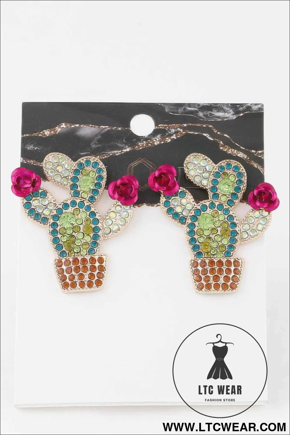 Jeweled Cactus Stud Earrings