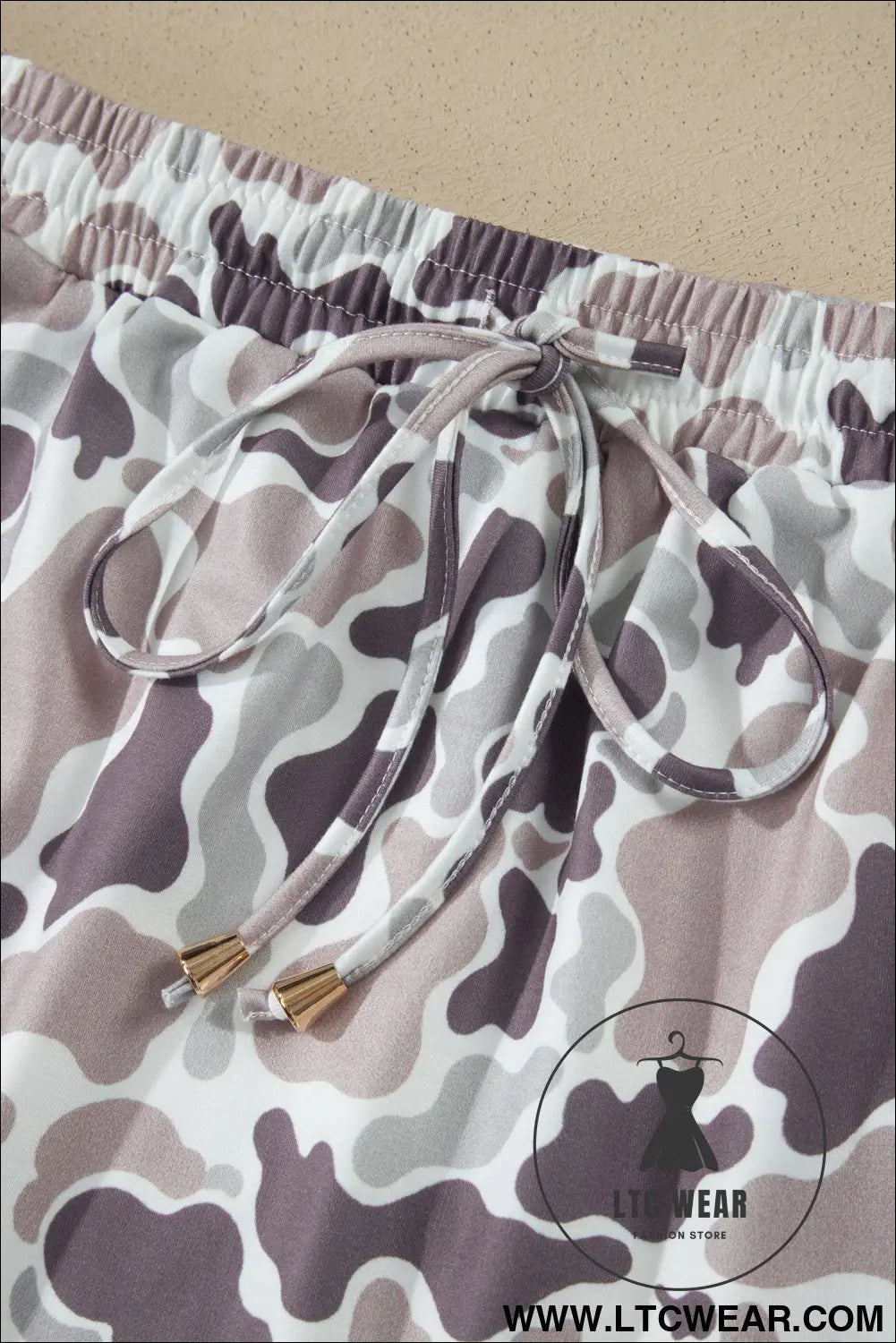 Khaki Abstract Camo Elastic Waist Drawstring Mini Skort - L.T.C Wear Online Fashion Store