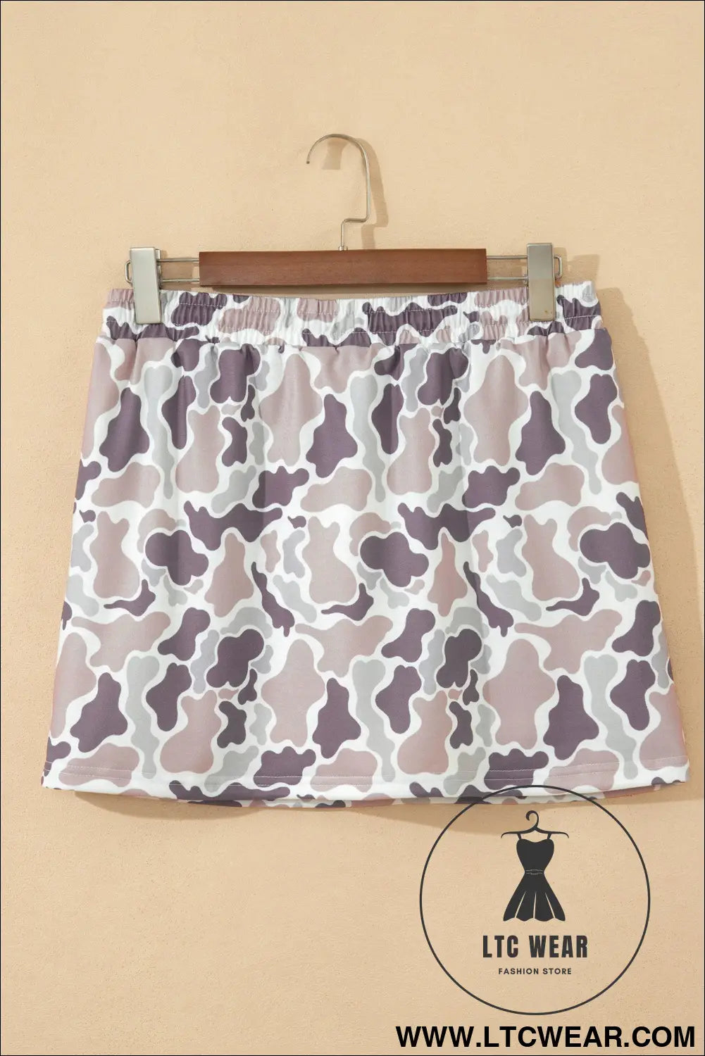 Khaki Abstract Camo Elastic Waist Drawstring Mini Skort - L.T.C Wear Online Fashion Store