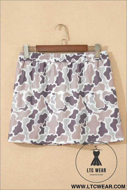 Khaki Abstract Camo Elastic Waist Drawstring Mini Skort - L.T.C Wear Online Fashion Store
