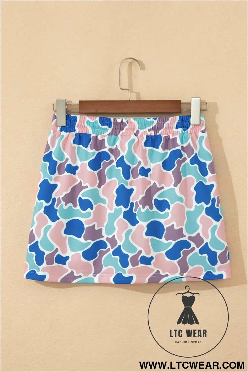Khaki Abstract Camo Elastic Waist Drawstring Mini Skort - L.T.C Wear Online Fashion Store